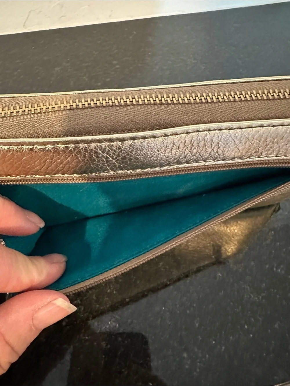 Fossil Metallic Gold Zip-Around Wallet